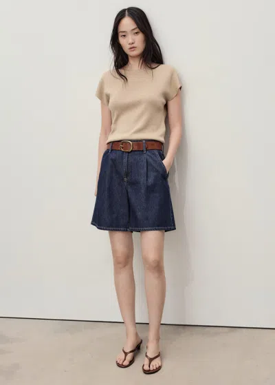 Mango Bermuda En Jean Taille Normale À Pinces Bleu - Femme - 46 -
