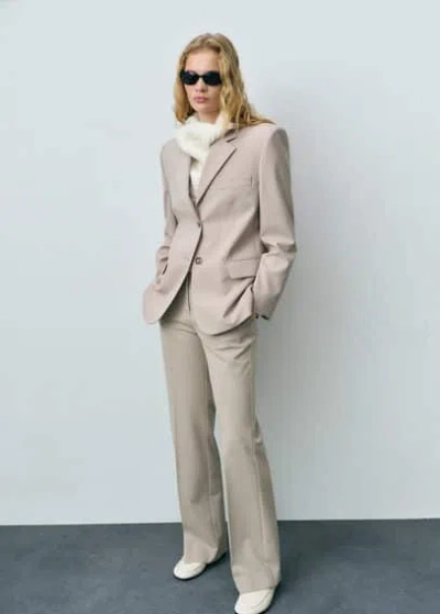 Mango Mid-rise Flare Trousers Beige