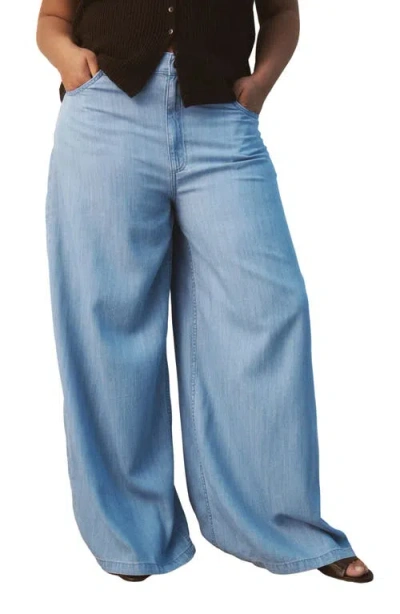Mango Mid Rise Palazzo Jeans In Blue