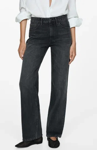 Mango Mid Rise Relaxed Straight Leg Jeans In Black