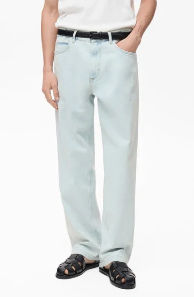 Mango Mid Rise Relaxed Straight Leg Jeans In Bleach Blue