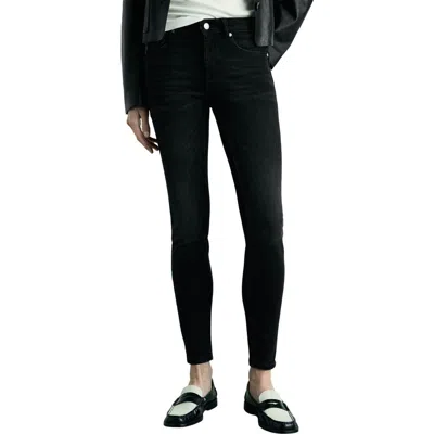 Mango Mid Rise Skinny Push-up Jeans In Black Denim