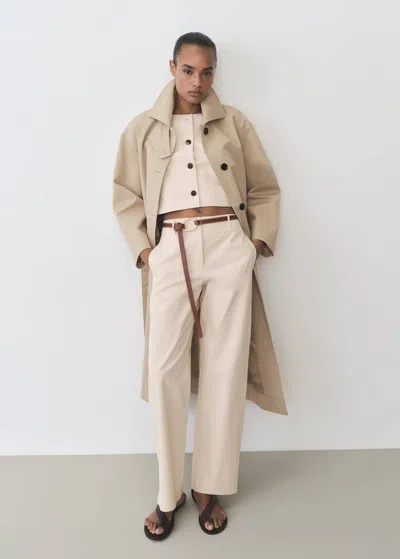 Mango Mid-rise Straight Cotton Trousers Ecru