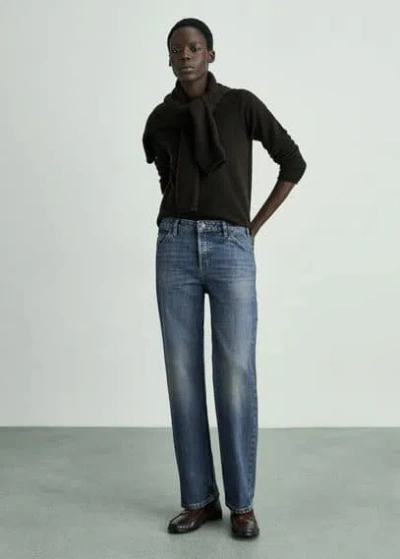 Mango Mid-rise Straight Jeans Dark Blue