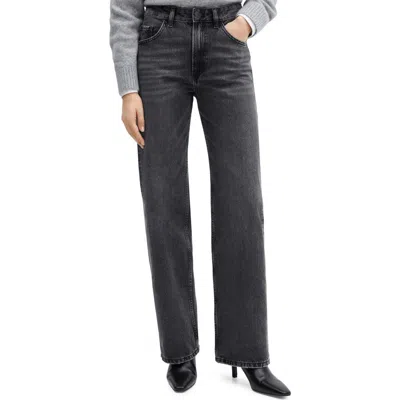 Mango Mid Rise Straight Leg Jeans In Black
