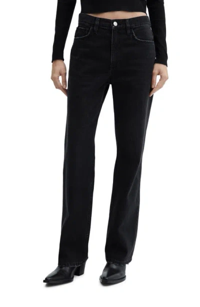 Mango Straight Jeans In Washed Black