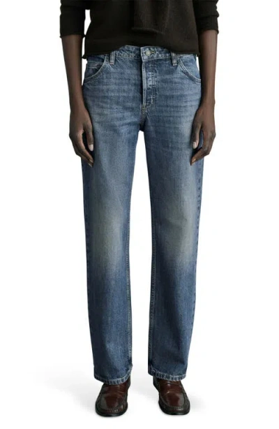 Mango Mid Rise Straight Leg Jeans In Dark Blue
