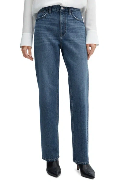 Mango Mid Rise Straight Leg Jeans In Dark Blue