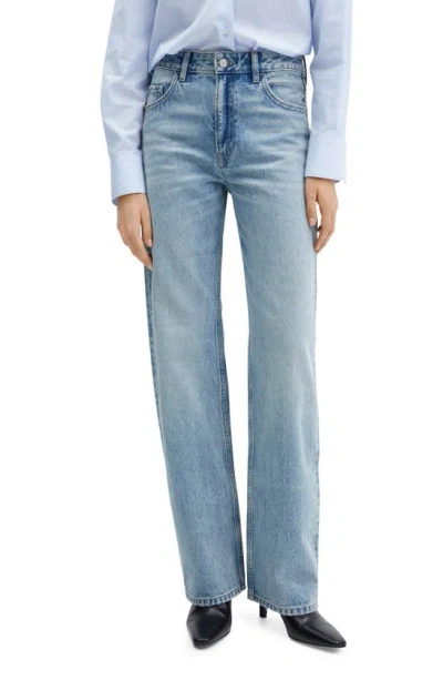 Mango Mid Rise Straight Leg Jeans In Medium Blue