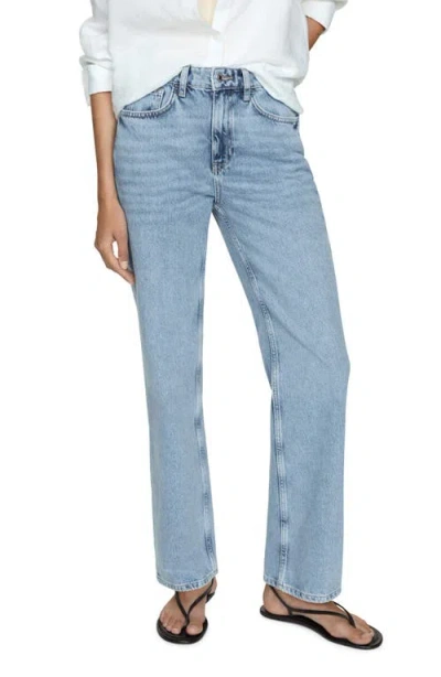Mango Mid Rise Straight Leg Jeans In Medium Blue
