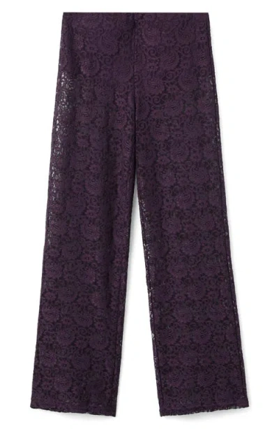 Mango Mid Rise Straight Leg Lace Pants In Purple