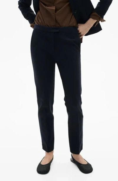 Mango Mid Rise Straight Leg Ponte Pants In Dark Navy