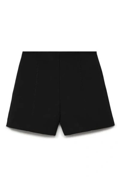 Mango Mid Rise Straight Leg Shorts In Black