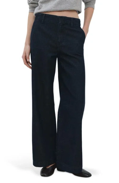 Mango Mid Rise Wide Leg Trouser Jeans In Blue