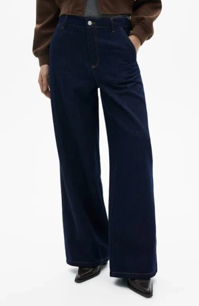 Mango Mid Rise Wide Leg Trouser Jeans In Open Blue