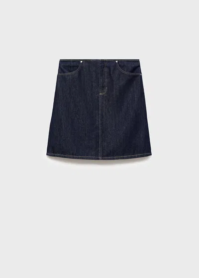 Mango Midi Denim Skirt Open Blue In Black