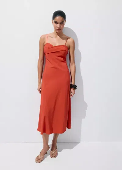 Mango Midi Dress With Crossed Neckline In Red