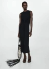 Mango Midi-dress With Draped Detail Black In Black