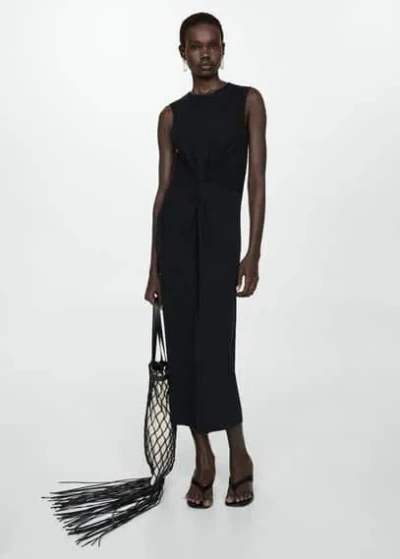 Shop Mango Midi-dress With Draped Detail Black