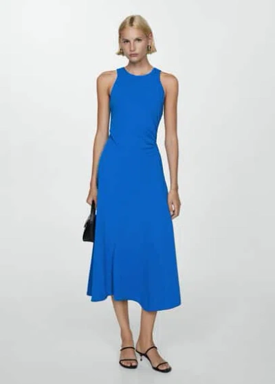 Mango Midi-dress With Draped Detail Blue In Bleu