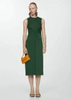 Mango Center Knot Cotton Midi Dress In Green