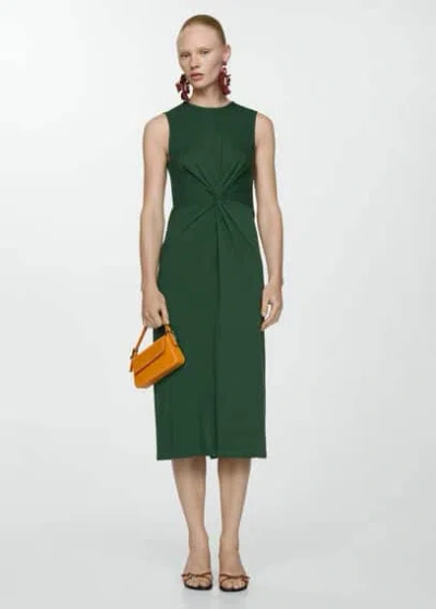 Mango Center Knot Cotton Midi Dress In Green