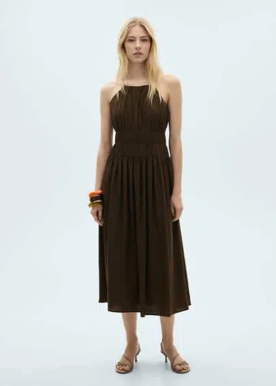 Mango Midi-dress With Gathered Waist Brown