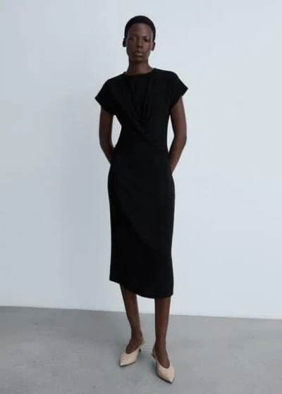Mango Midi-dress With Knot Detail Black
