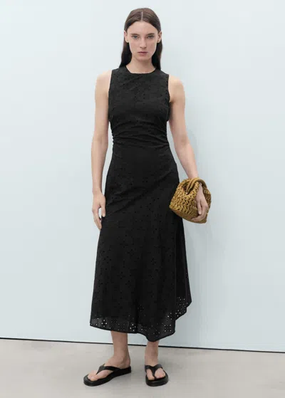 MANGO ROBE MIDI À MOTIFS BRODÉS AJOURÉS NOIR - FEMME - L - MANGO