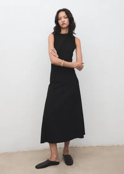 Mango Midi-dress With Stitching Black