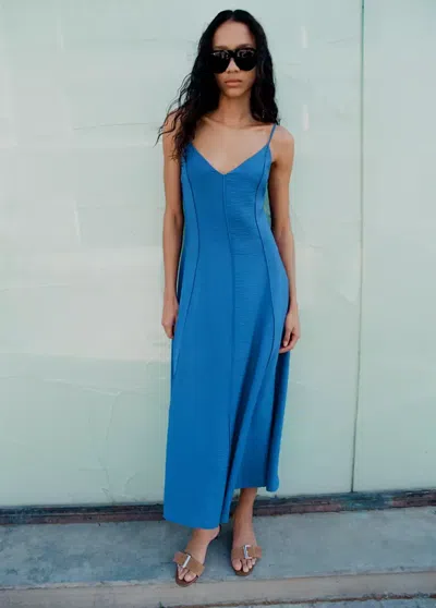 Mango Midi Dress With Stitching Details In Blue