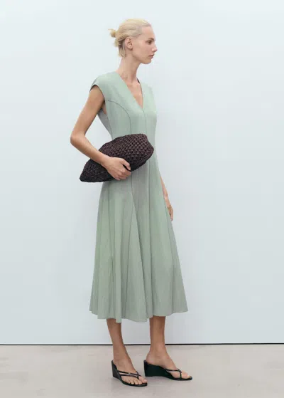 Mango Robe Midi Avec Coutures Vert - Femme - Xl -  In Green
