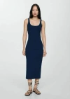 Mango Robe Midi Bretelles In Bleu Marine Foncé
