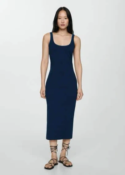 Mango Robe Midi Bretelles In Bleu Marine Foncé