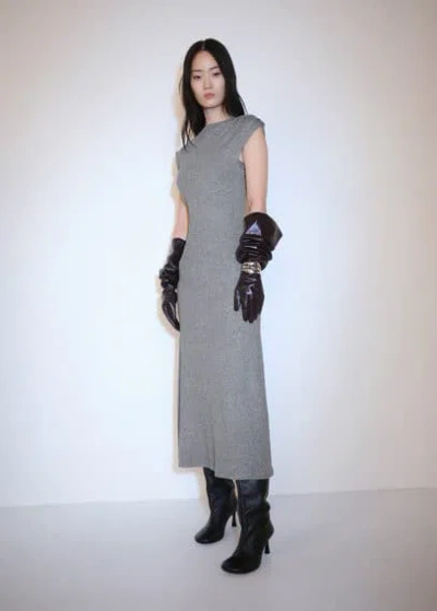 Mango Midi-dress With Structured Shoulders Grey