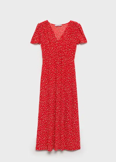 Mango Midi Floral Dress Red