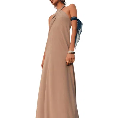 Mango Midi Halter Dress In Brown