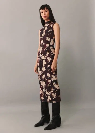 Mango Midi Printed Dress Burgundy