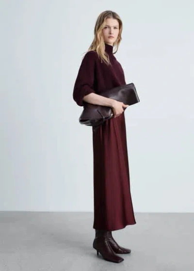 Mango Midi Satin Skirt Burgundy