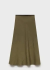 Mango Midi Satin Skirt Khaki In Khaki