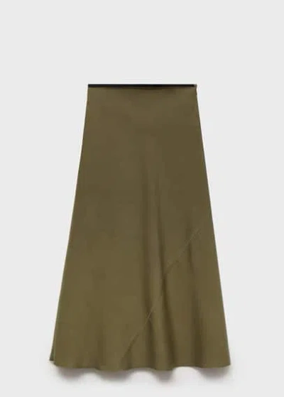Mango Midi Satin Skirt Khaki