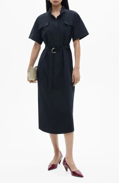 Mango Midi Shirtdress In Blue