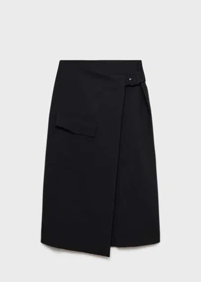 Mango Midi Skirt With Buckle Detail Black