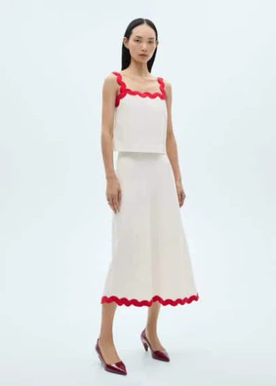 Mango Midi-skirt With Contrasting Trim White In Blanc