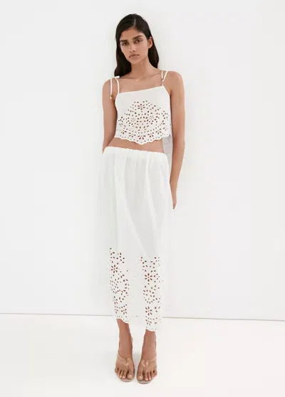 Mango Midi Skirt With Embroidered Details In White
