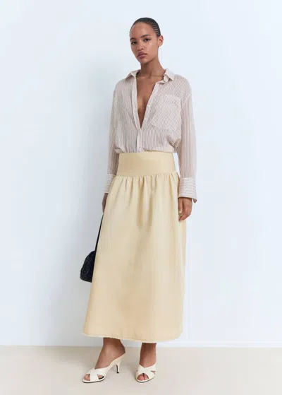 Mango Midi Skirt With Frayed Ends Pastel Yellow