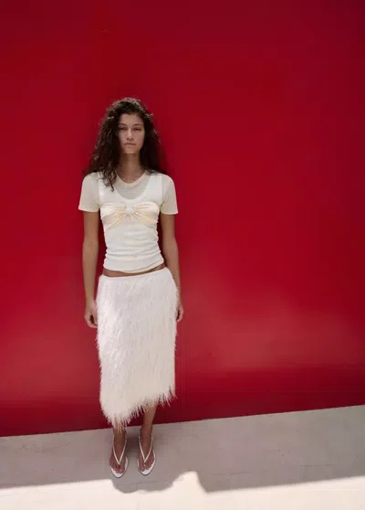 Mango Midi Skirt With Textured Yarn In White