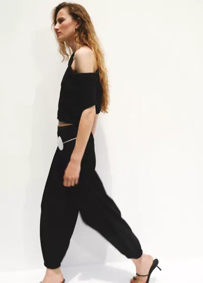 Mango Mid-rise Baggy Pants In Black