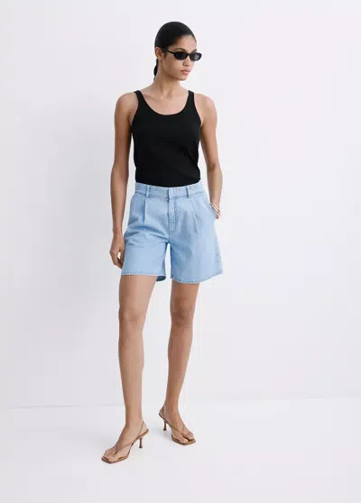 Mango Mid-rise Denim Bermuda Shorts With Pleats In Brown
