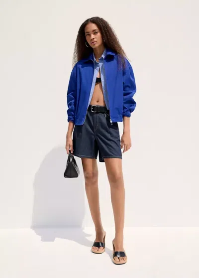 Mango Mid-rise Denim Bermuda Shorts With Pleats In Blue